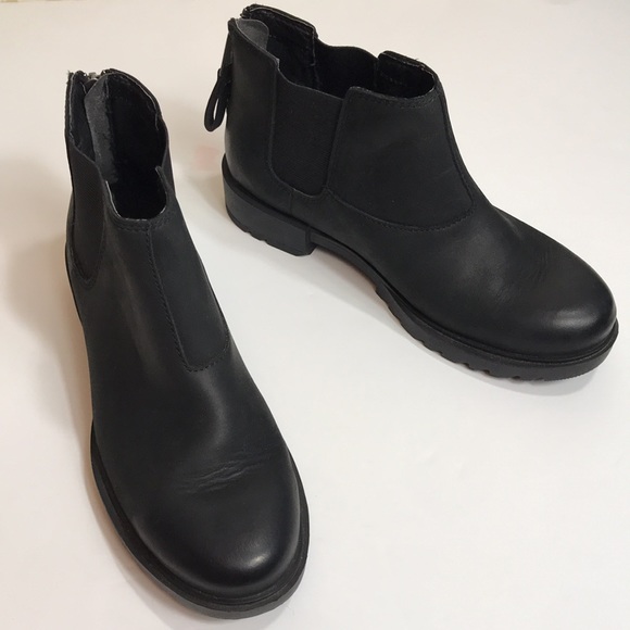 💙 Sorel Black Leather Ankle Boot - Picture 1 of 13